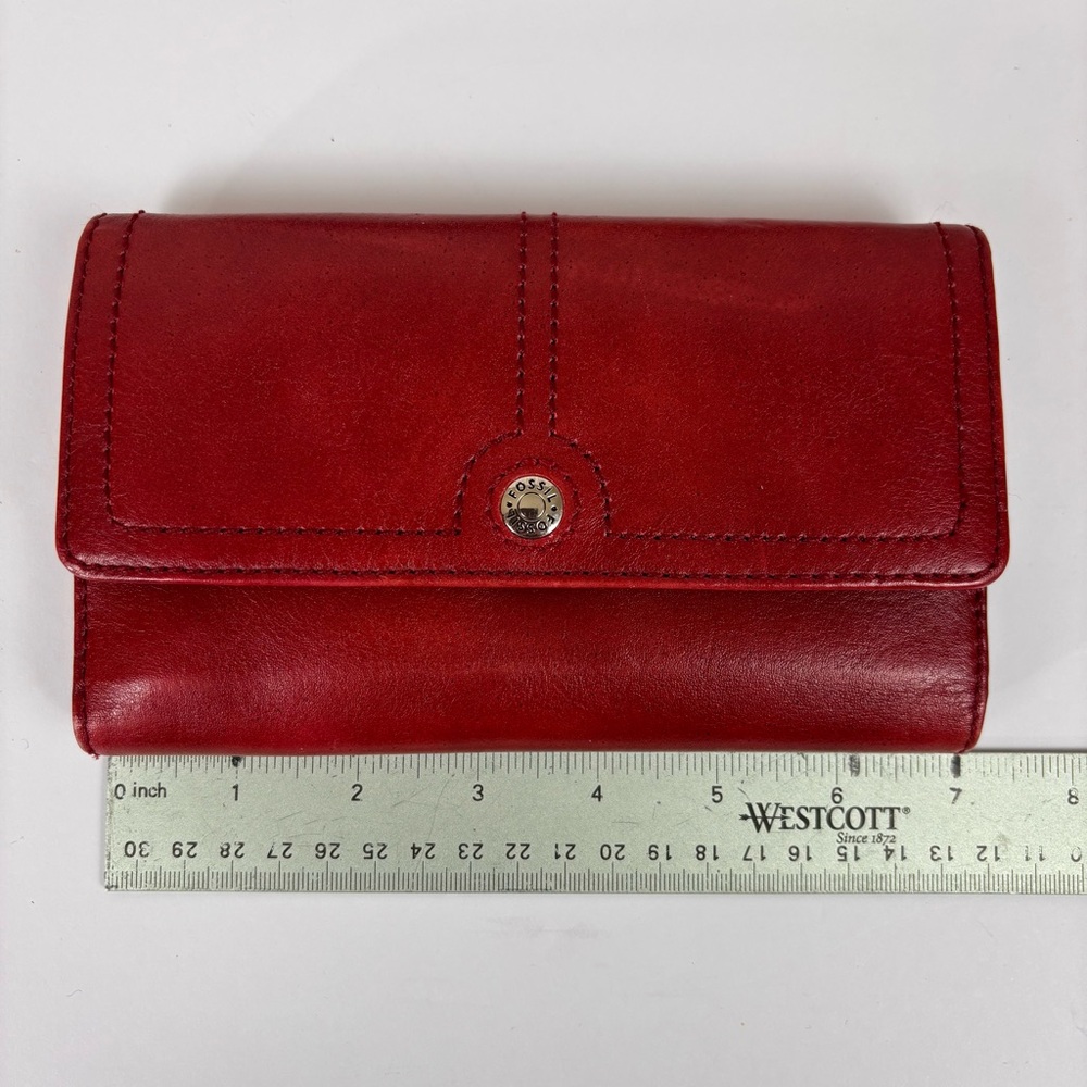 Fossil 2-Pc Set Leather Crossbody Purse Leather Organizer Clutch Wallet Red - Picture 12 of 15